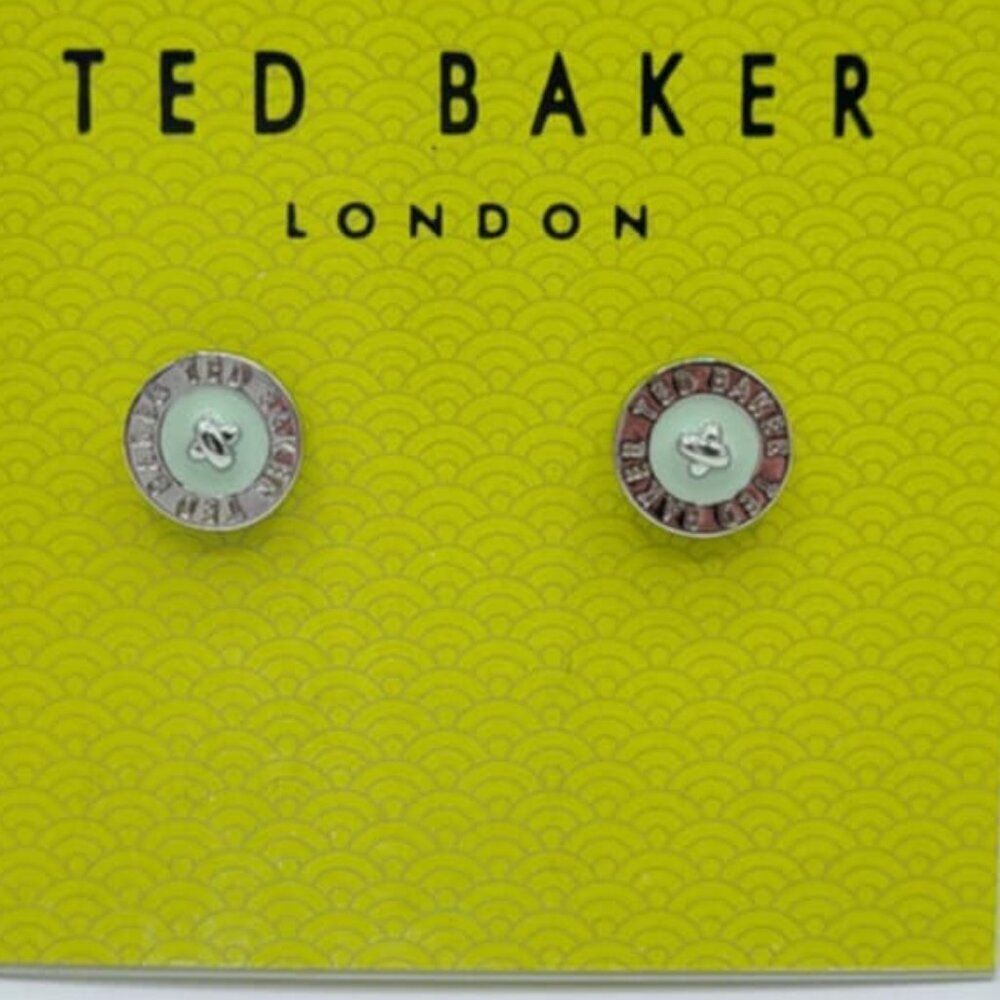 Ted Baker Baby Blue Enamel Silver Button Stud Earrings NWT! NEW!
